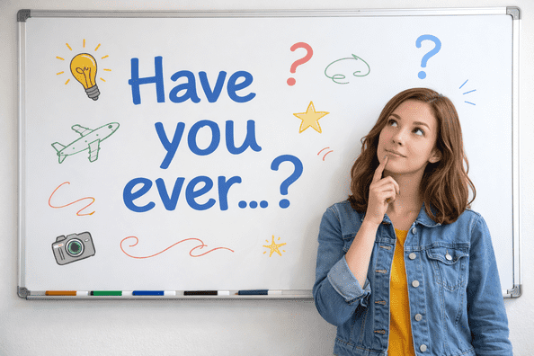 Woman thinking about a "Have you ever...?" Question in an ESL setting.