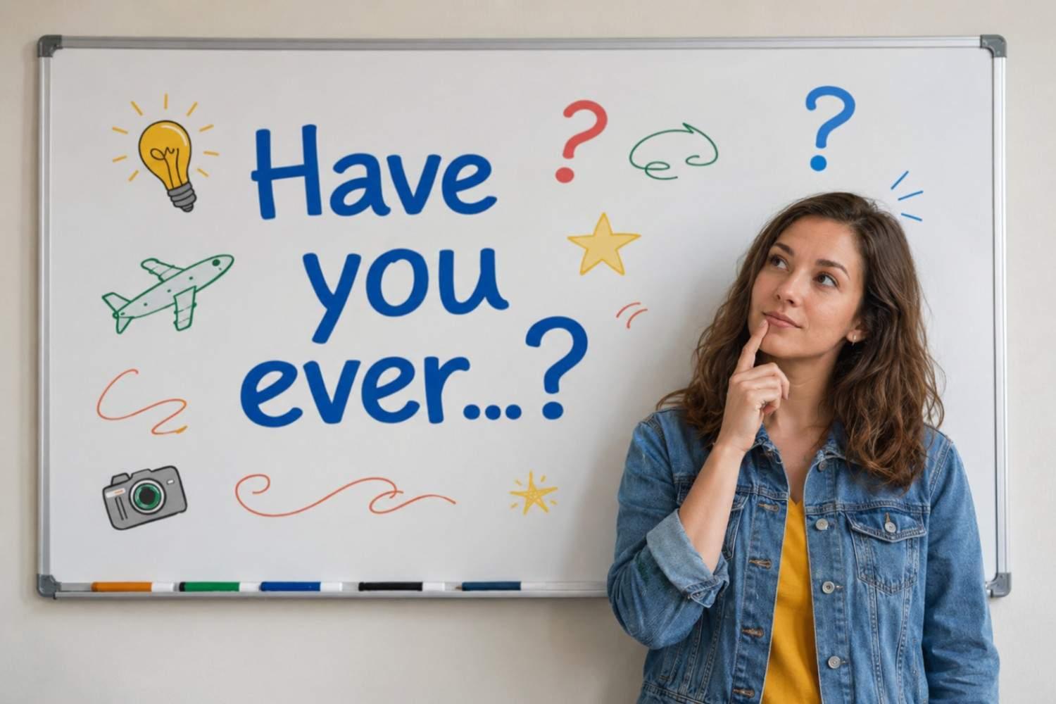 Woman thinking about a "Have you ever...?" Question in an ESL setting.