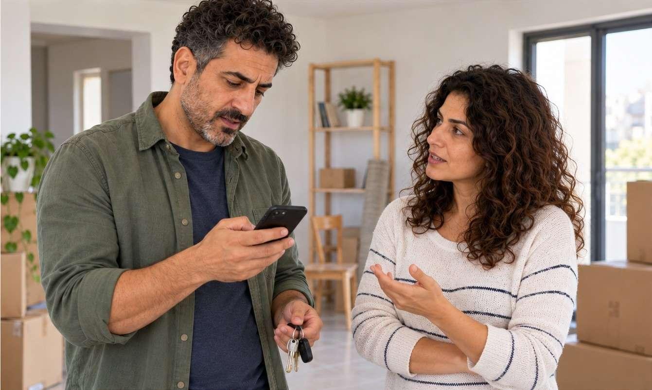 Couple deciding what to buy for a new flat in this ESL lesson featuring some, any, and no usage.
